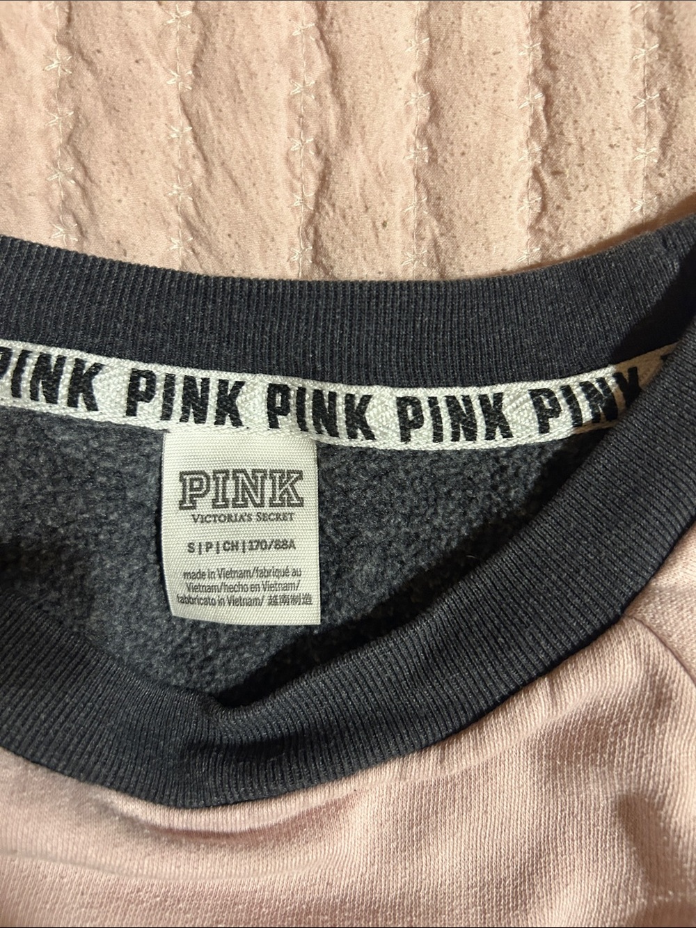 Woman’s PINK Victoria's Secret Pale Pink & Black Logo Raglan Sweatshirt - Picture 3 of 5